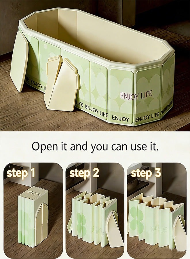 بيوينتي 120*55*50 سم حوض استحمام قابل للطي للبالغين، حوض استحمام محمول مع شبكة من البلاستيك PVC المتين ومقاومة للخدوش، مواد مقاومة للماء مكثفة، طلاء مطبوع، تخزين سهل، حوض استحمام صيني منزلية بدون تركيب لشخصين مع بطانات حوض استحمام و أنبوب تصريف للاستخدام المنزلي - Image 1